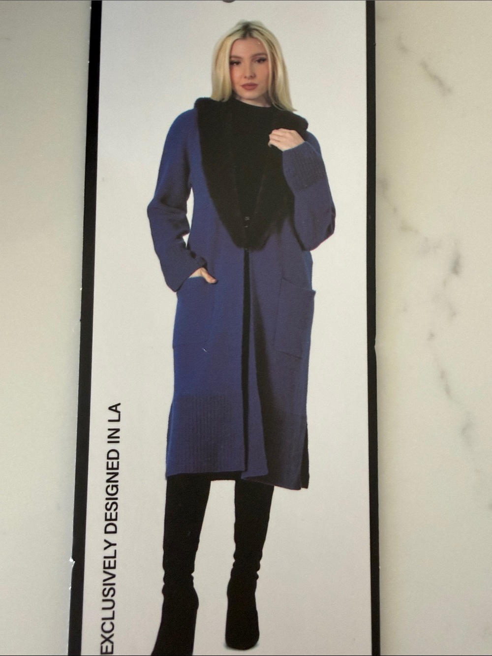 NWT-Vertigo Paris Faux-Fur Trim Cable Knit Long Sweater Coat